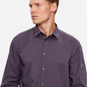 Ted Baker Mens Modern Fit Long Sleeve Shirt Stretch Fabric Purple Pattern Button
